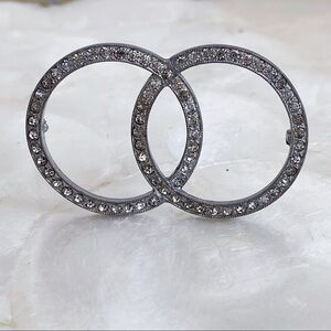 Art Deco Silver Tone CZ Interlocking Circle Brooch